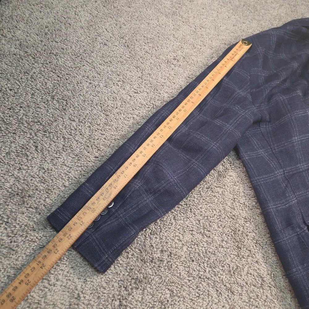 Samuelsohn Wool Linen Blazer 40R Blue Plaid Altered Fits Like 36 S Windowpane